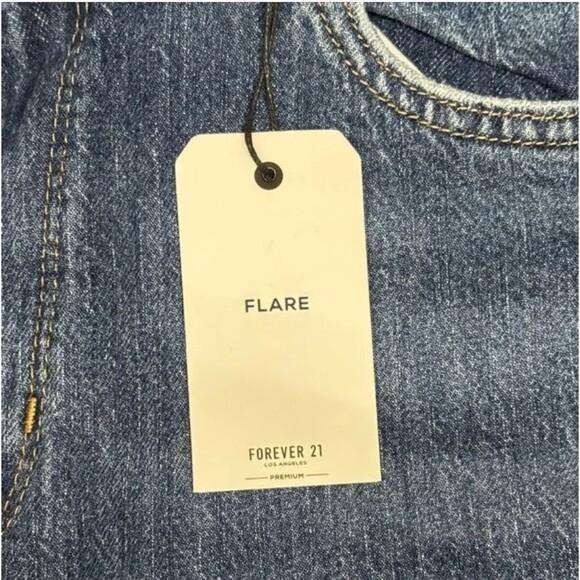 Forever 21 Flare, Bell Bottom Junior Blue Jeans with Daisy Embroidery, Size 26 - Picture 5 of 9